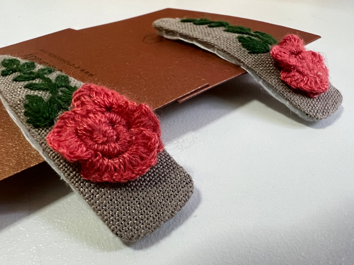 Lila embroidered hair clip