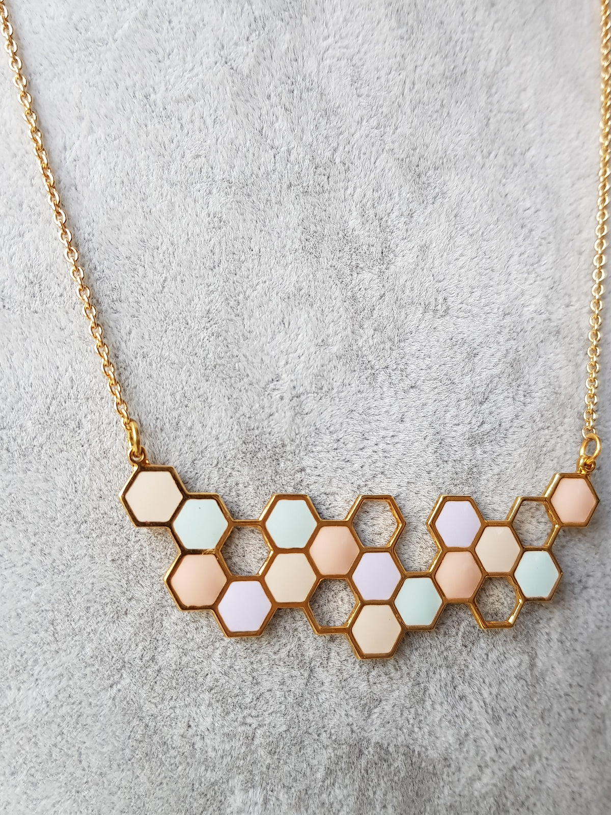 (Restocked) Honeycomb Brass Necklace with 18k Gold Plating- Mixed pastel