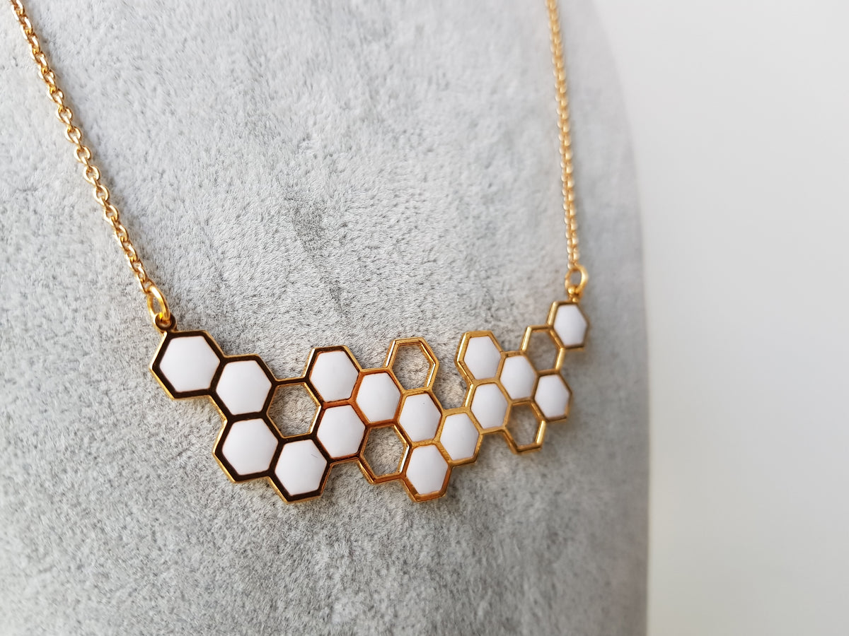 (Restocked) Honeycomb Necklace with 18k Gold Plating (WHITE)