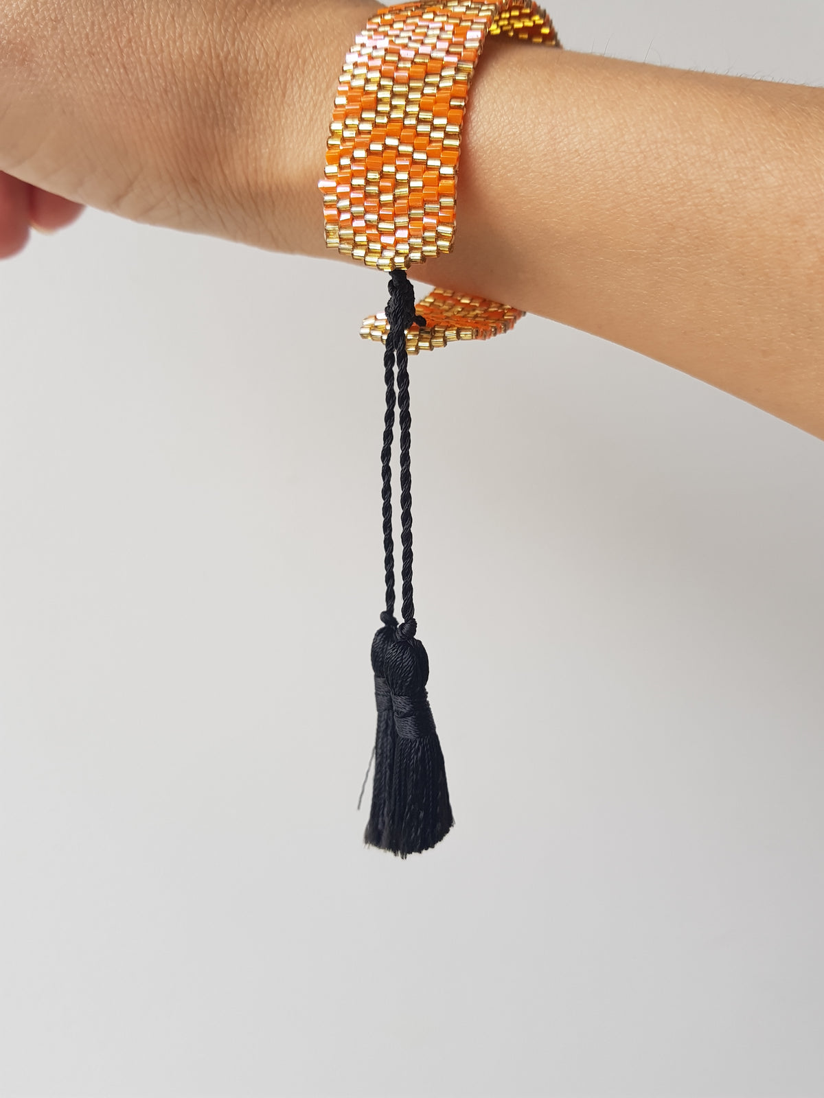 Finn Beaded Bracelet With Tassels (Orange&Gold-Large)