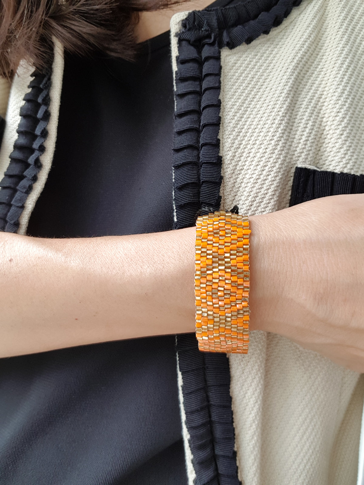 Finn Beaded Bracelet With Tassels (Orange&Gold-Large)