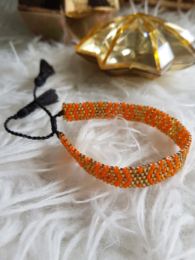 Finn Beaded Bracelet with Tassels (Orange&Gold-Small)