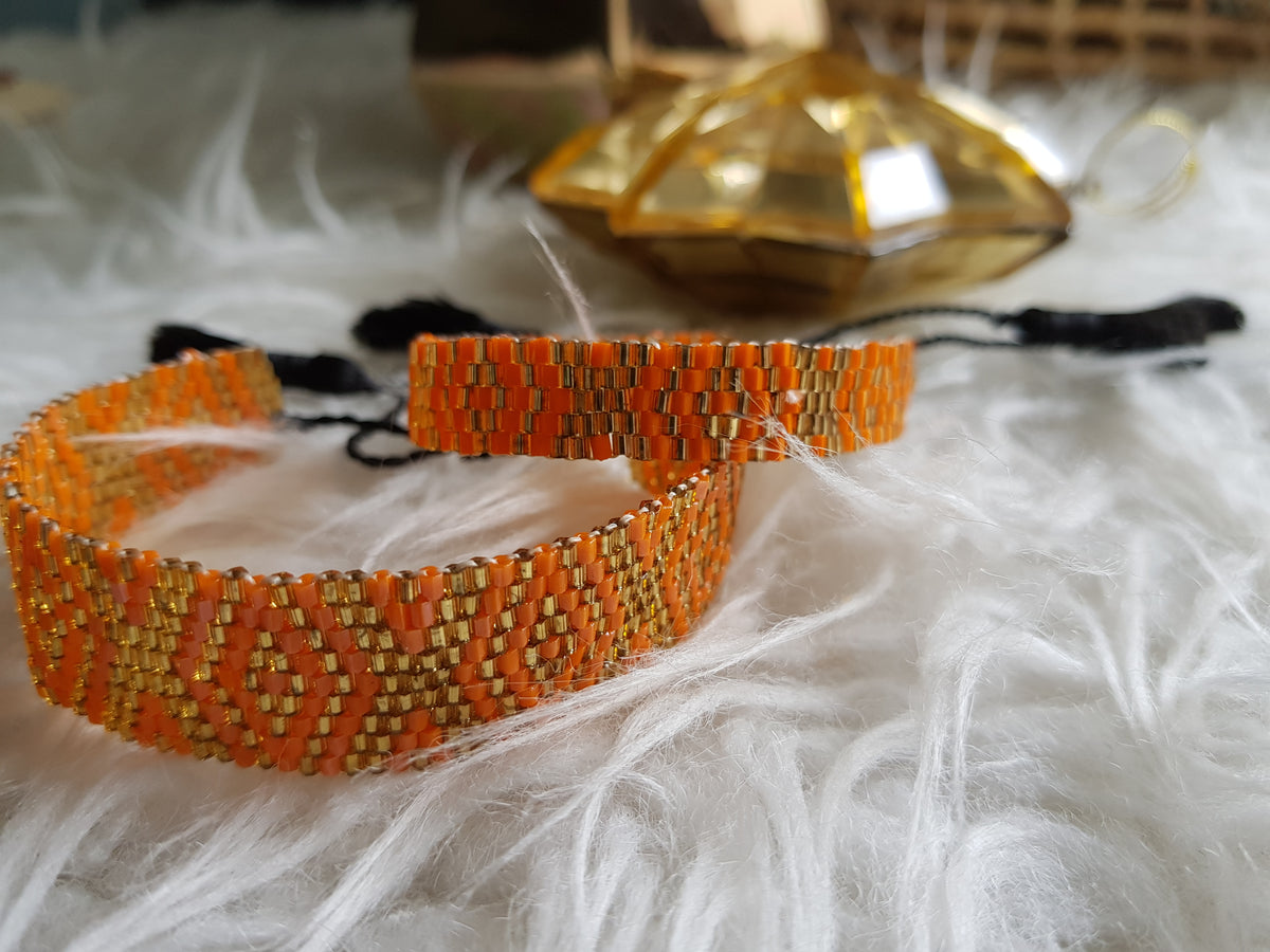 Finn Beaded Bracelet With Tassels (Orange&Gold-Large)