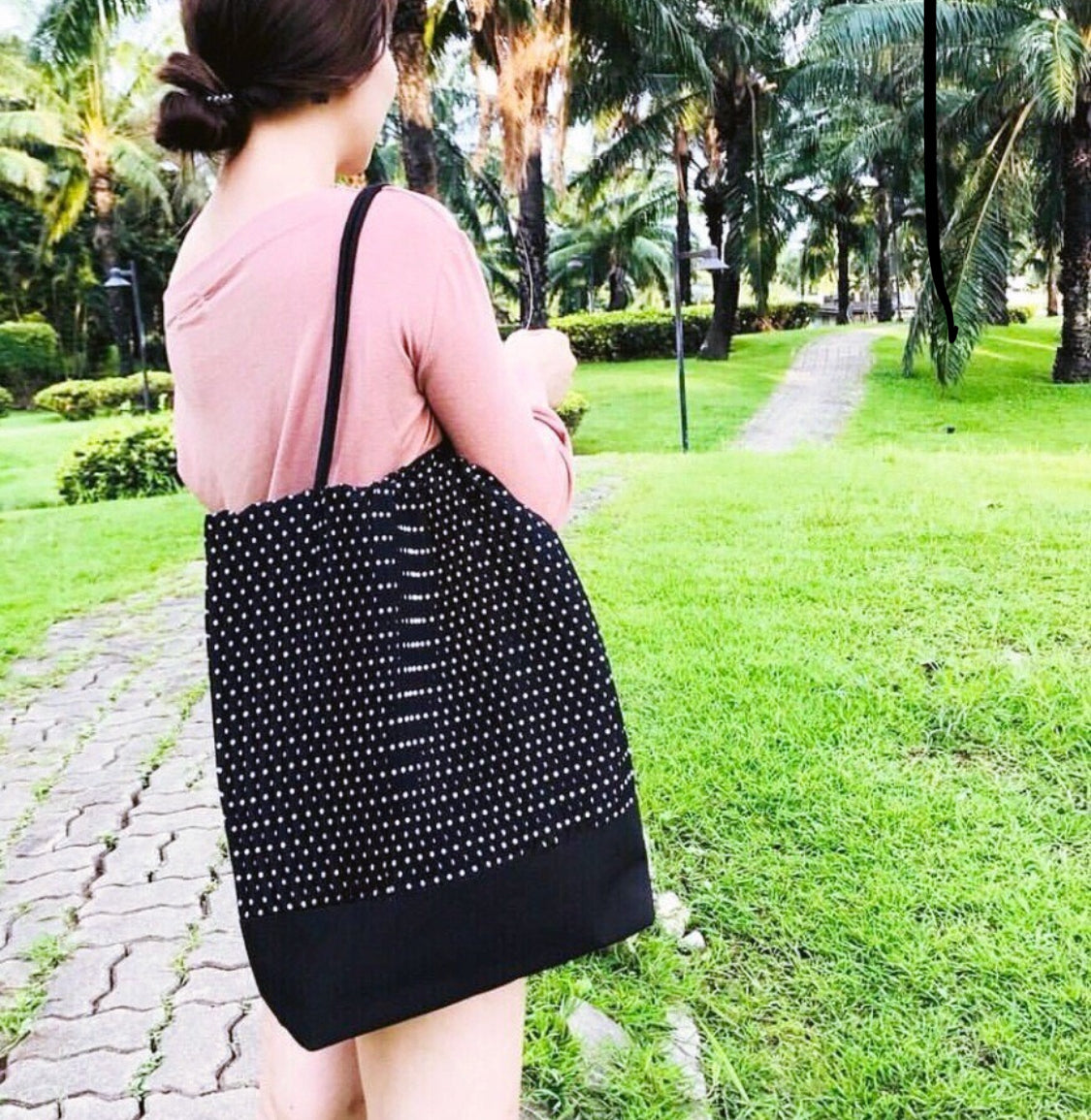 Sofia Pleated Bag (Black+White Polka Dots)