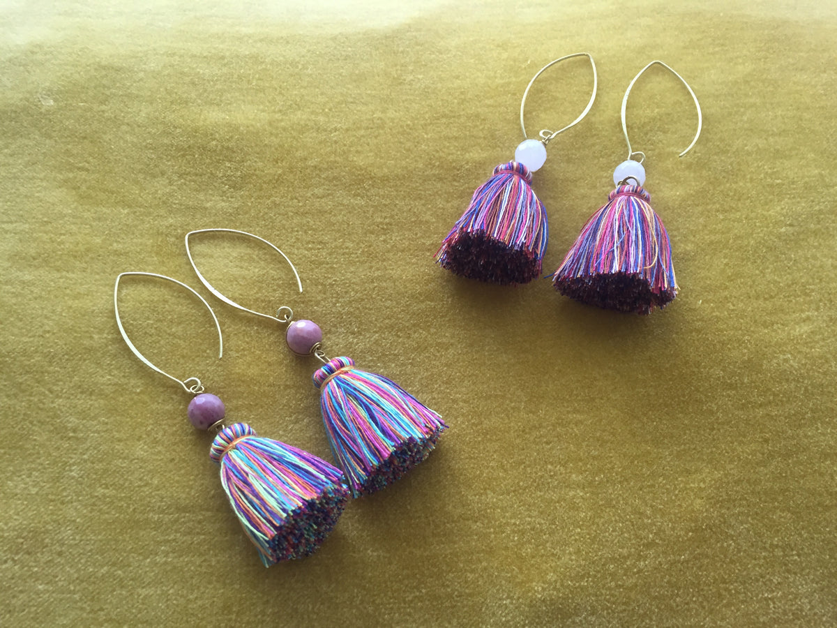 Naris Tassels Earrings (Mixed colour with white stone)