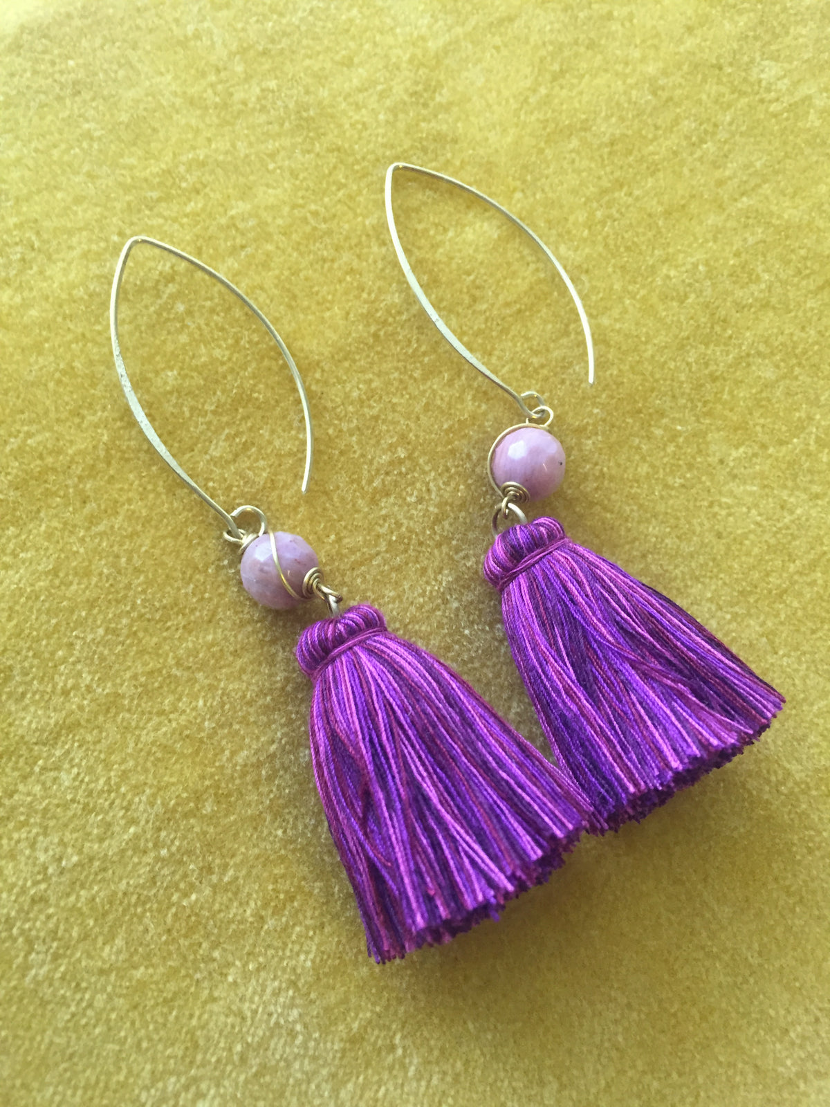 Naris Tassel Earrings (purple with pink stone)