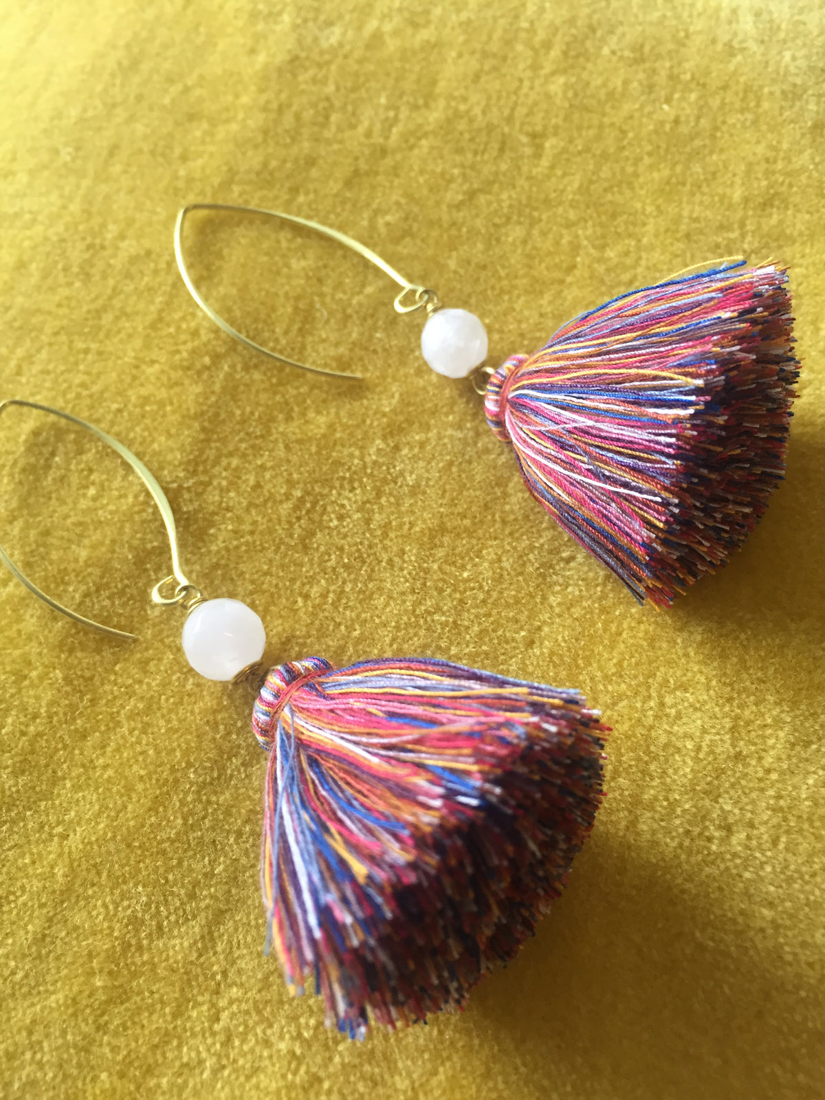 Naris Tassels Earrings (Mixed colour with white stone)