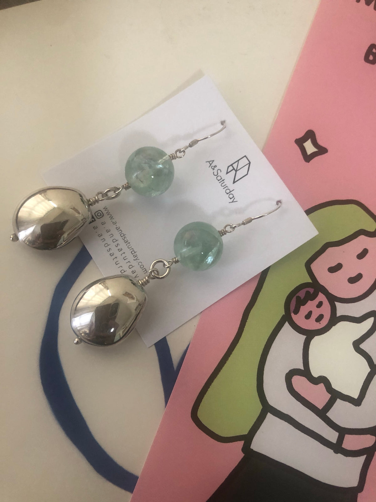 Green Bubble Gum Silver Earrings