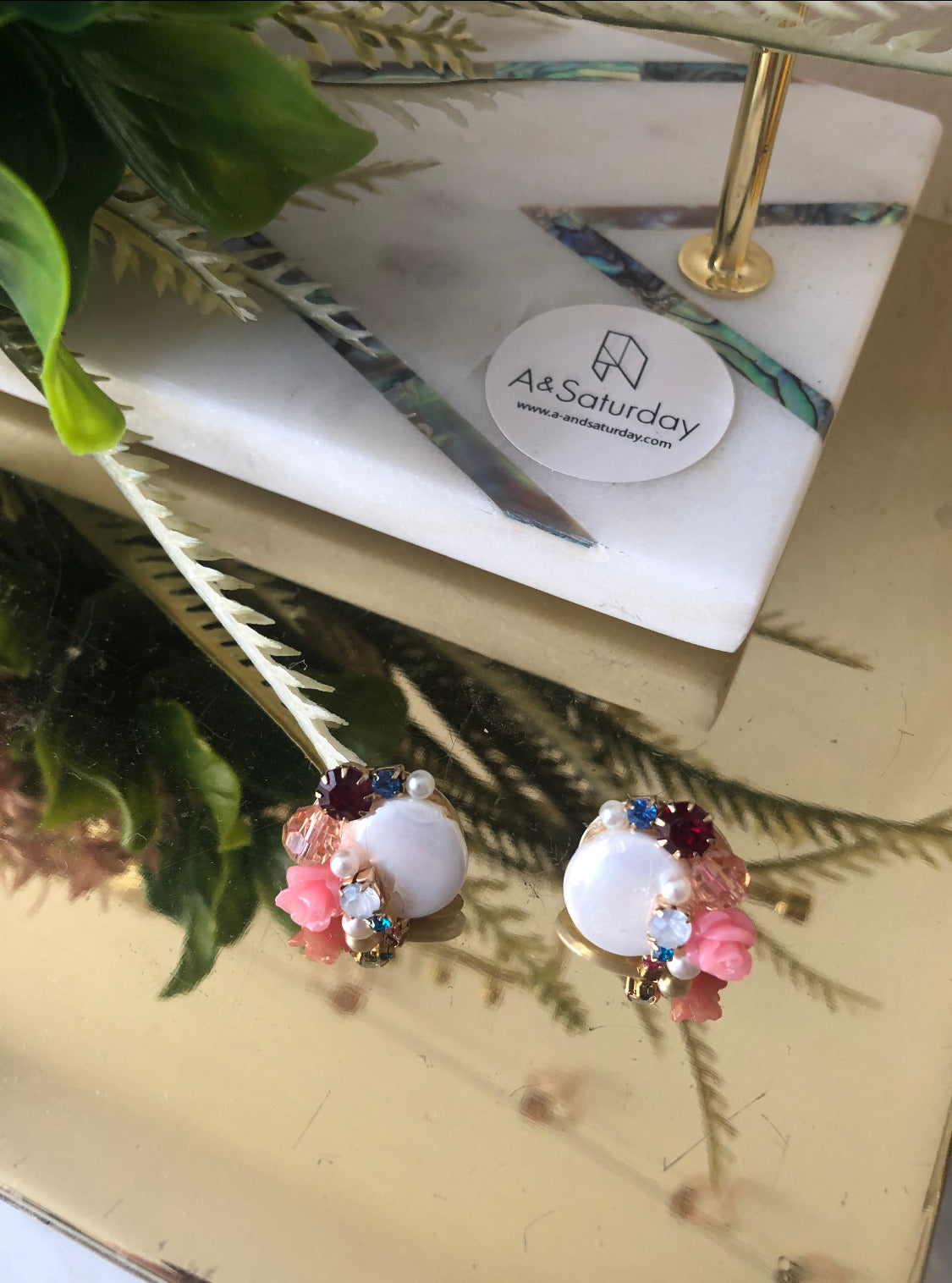 Botanica Earrings: Rosa Mother of Pearl Earrings