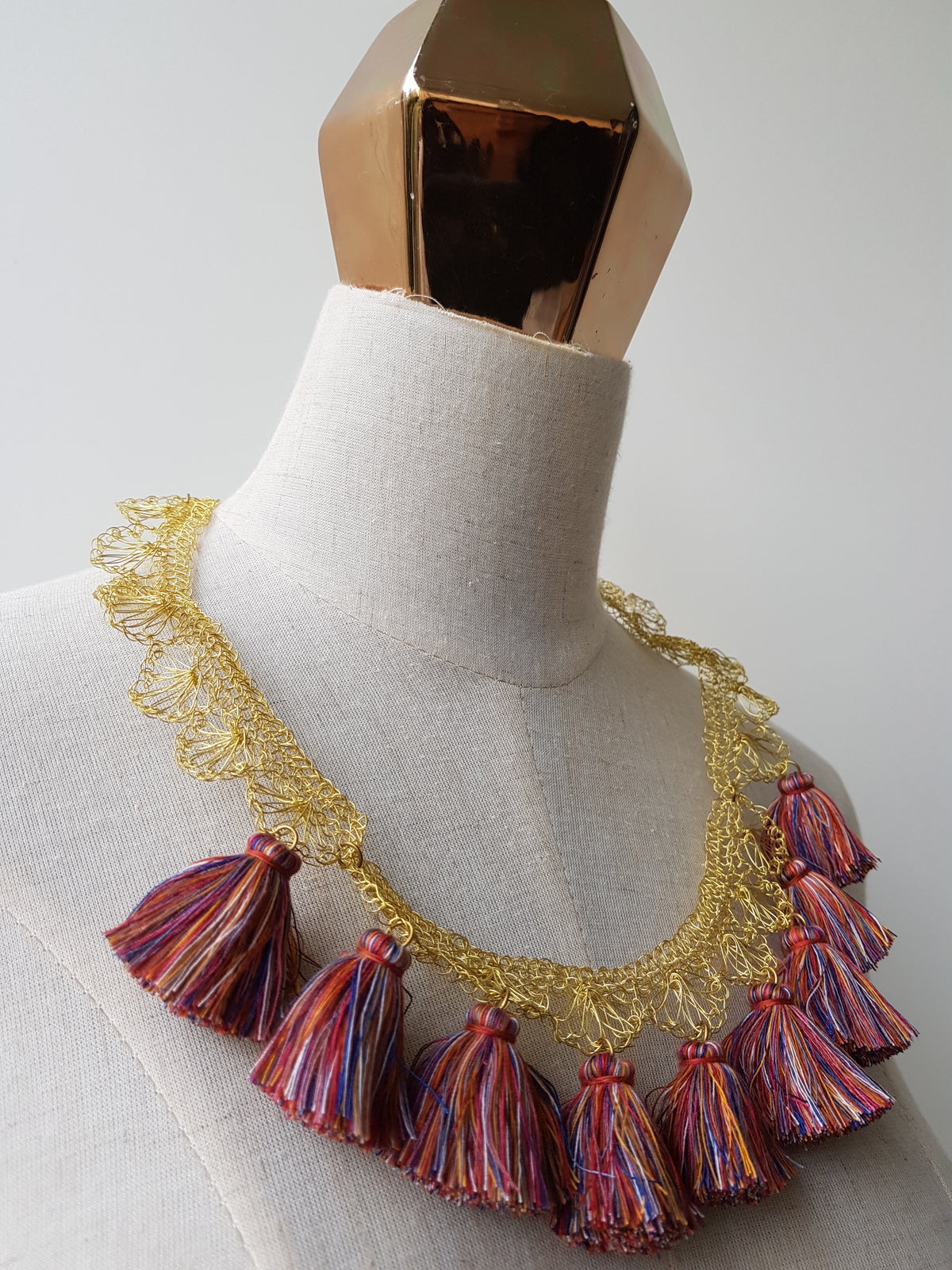 Louisa Crochet Brass Necklace (Mixed Colours-Red, Blue, Orange, White)