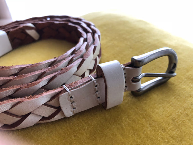 Woven Leather Belt - Cream