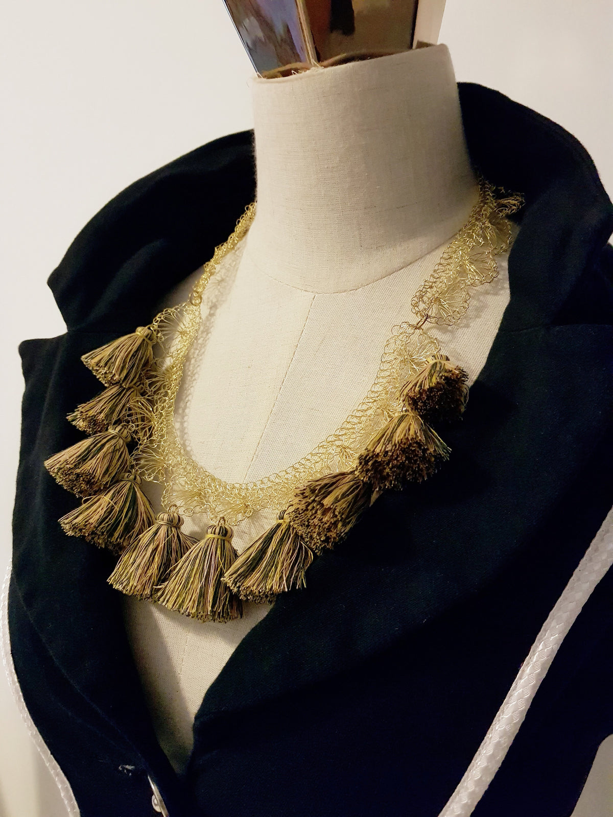 Louisa Crochet Brass Necklace (Mixed Colours-Gold, Pink, Green)