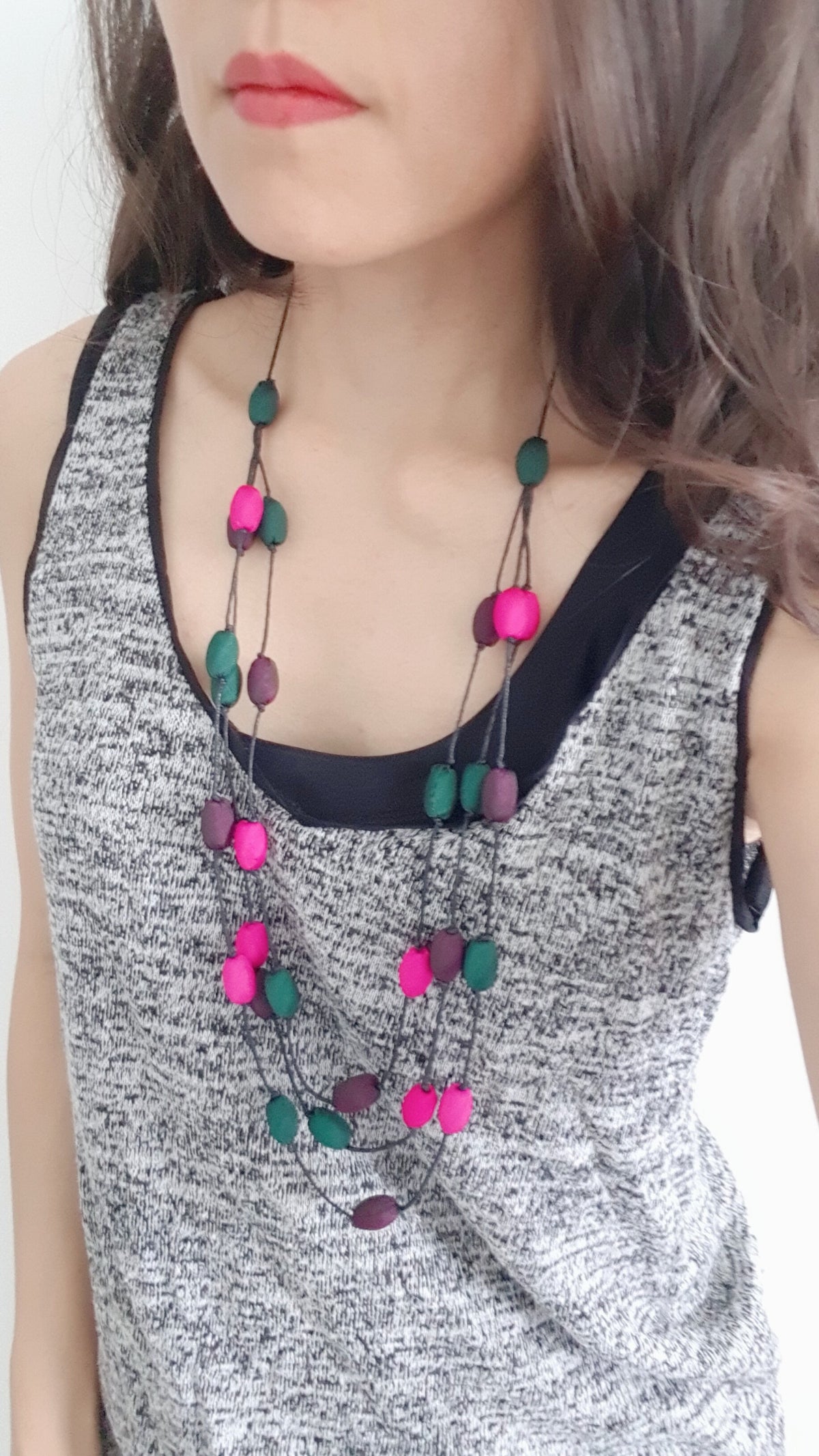 Leela Silk Necklace- Purple+Pretty  Pink+Green