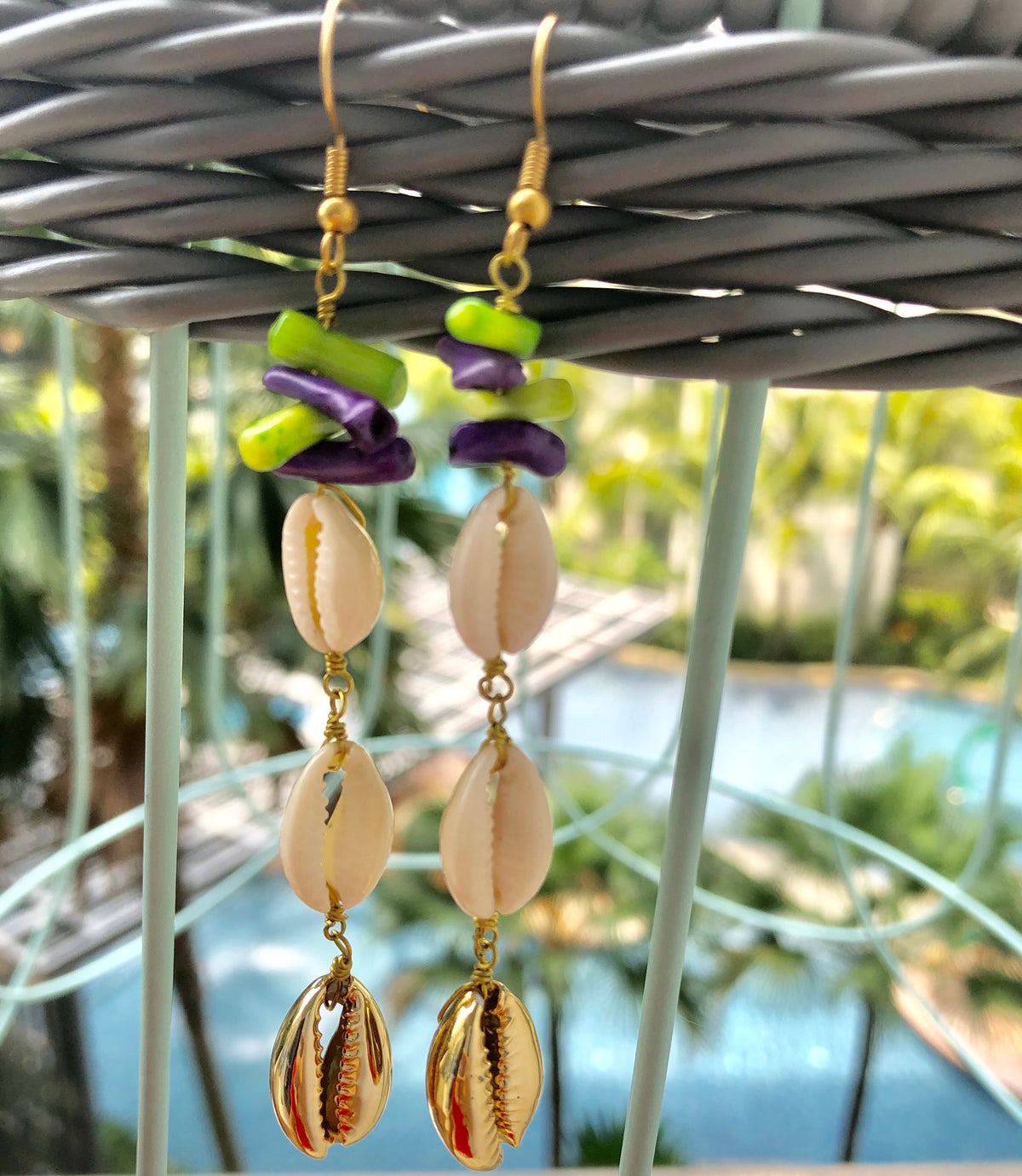Dangling Pinna Shell Coral Earrings
