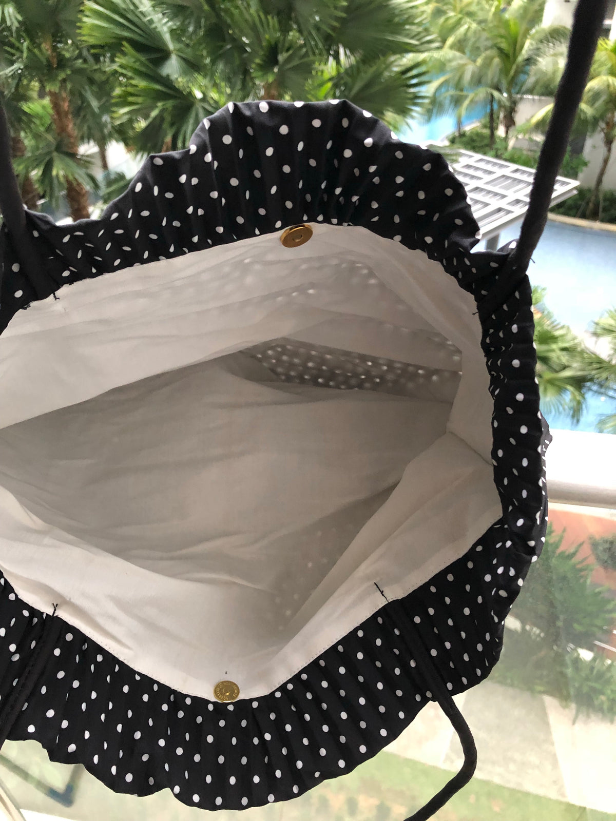 Sofia Pleated Bag (Black+White Polka Dots)