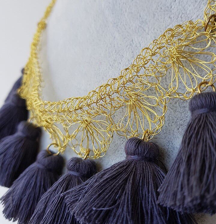 Louisa Crochet Brass Necklace (Gray)