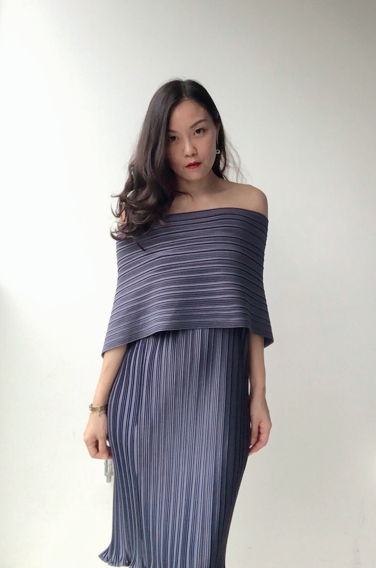 Zai Off-Shoulder Pleated Dress