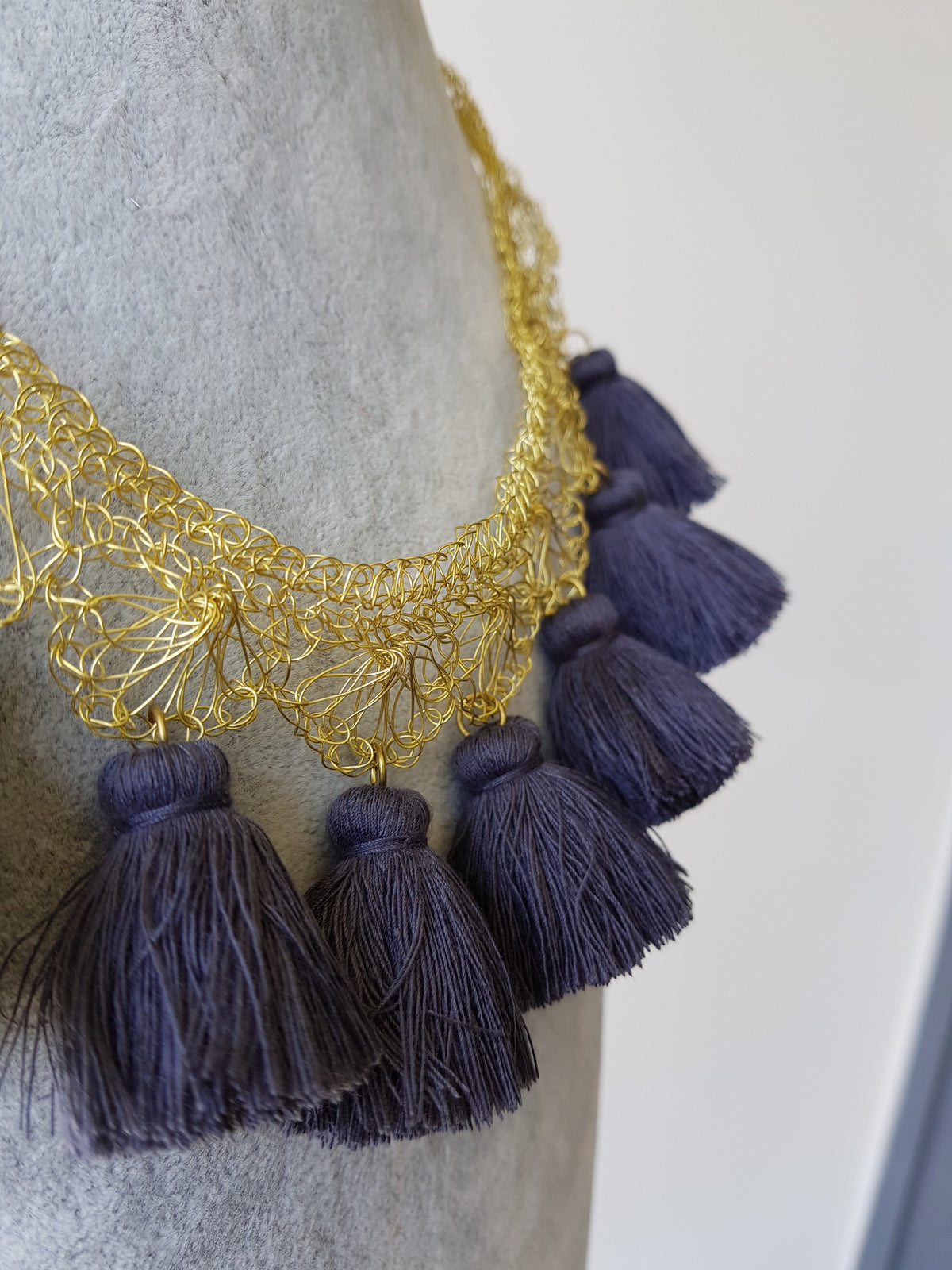 Louisa Crochet Brass Necklace (Gray)