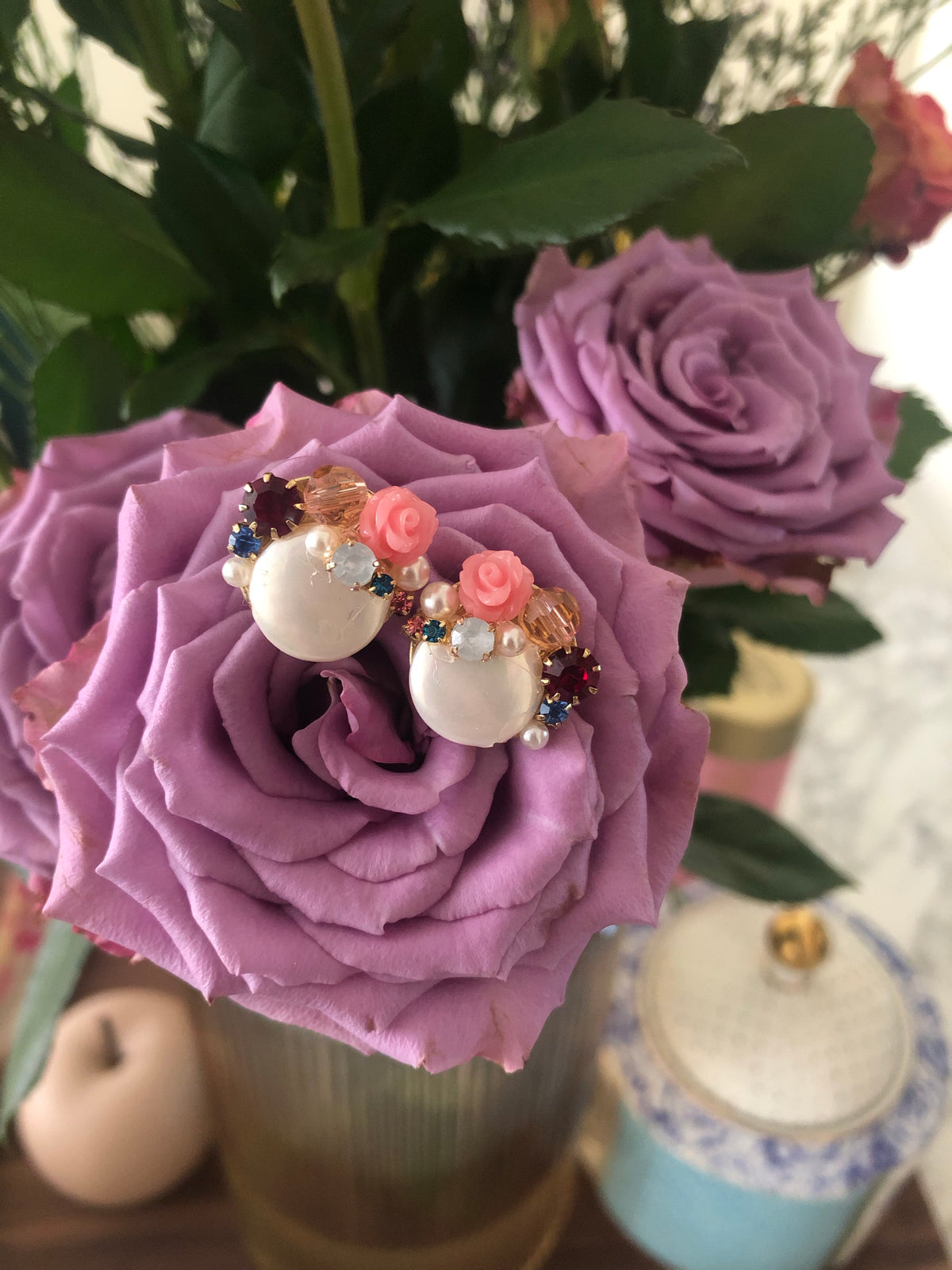 Botanica Earrings: Rosa Mother of Pearl Earrings