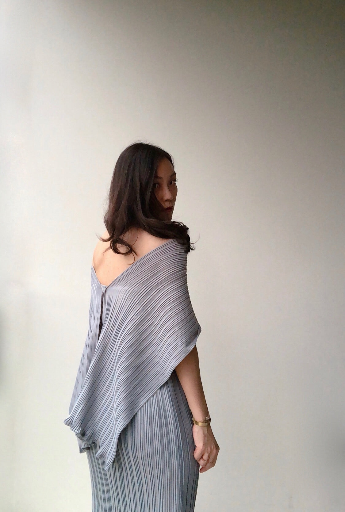 Zai Off-Shoulder Pleated Dress